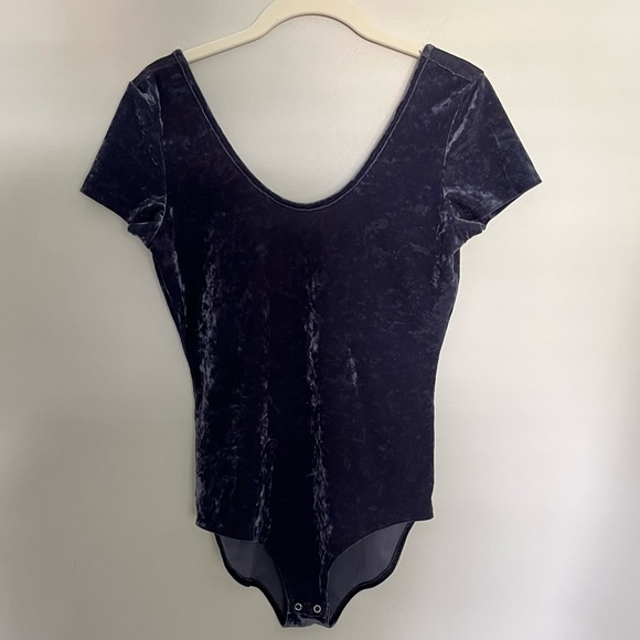 American Eagle Outfitters Crushed Velvet Blue Gray Bodysuit - Picture 2 of 7